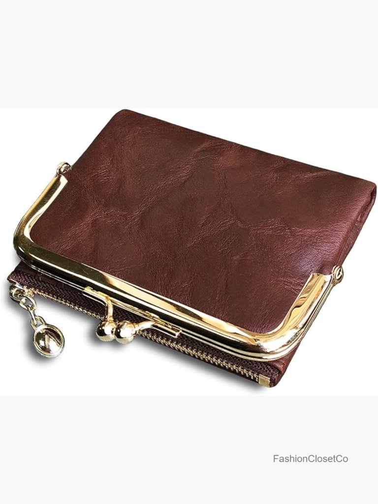 Vintage Bifold Rfid Wallet With Kiss Lock - Faux Leather Compact Coin Purse